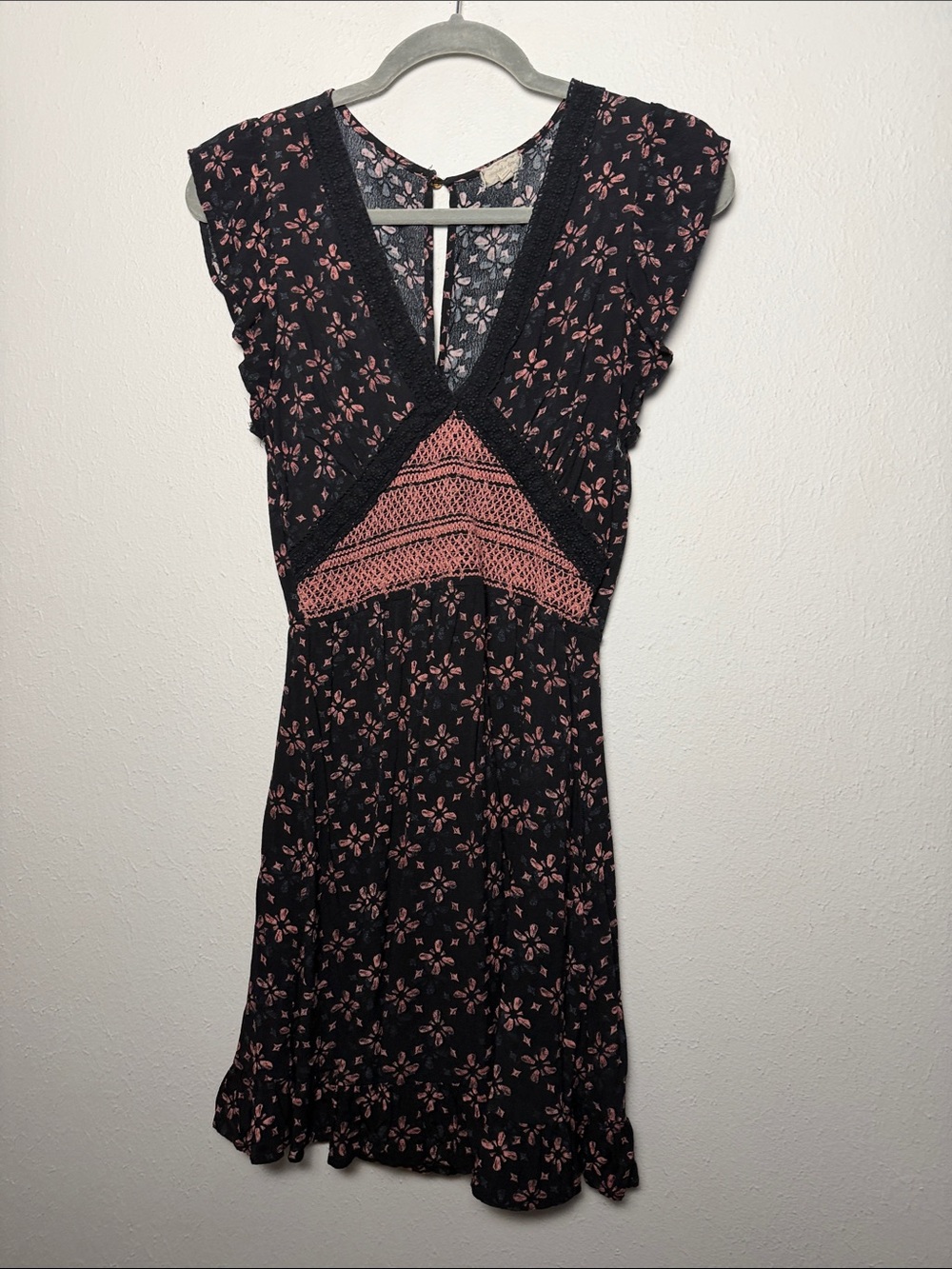 Eyeshadow Black Dress with Pink Floral Detail